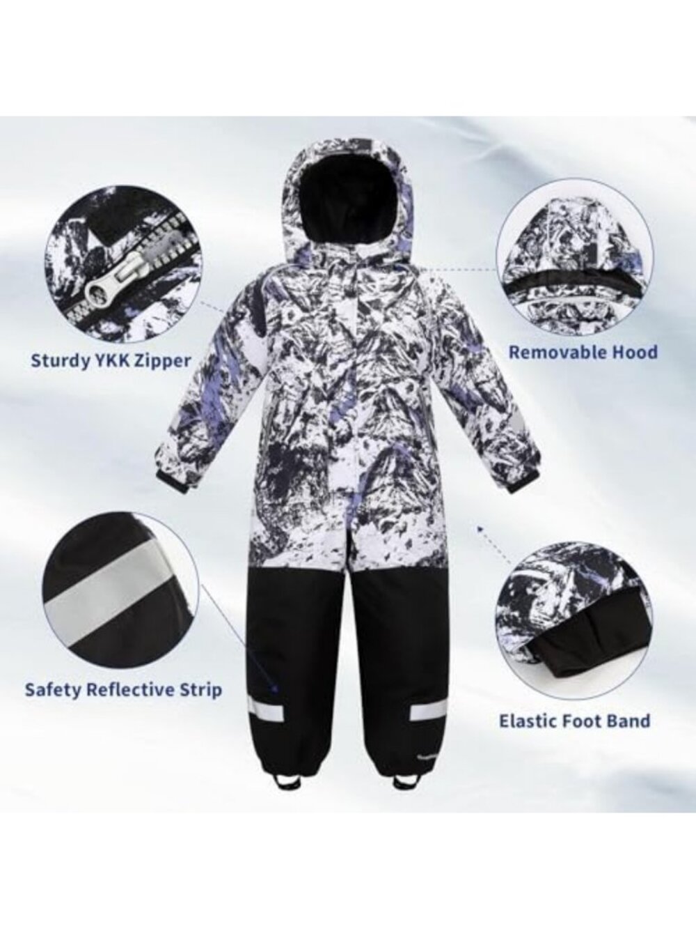 Kids Waterproof Snowsuit One Piece, Ski Jacket Jumpsuit for Boys & Girls, Winter - Picture 4 of 6